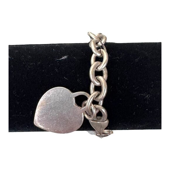 Authentic Italian Silver Heart Chain Bracelet Vintage Signature Clasp & Pendant - Picture 3 of 8